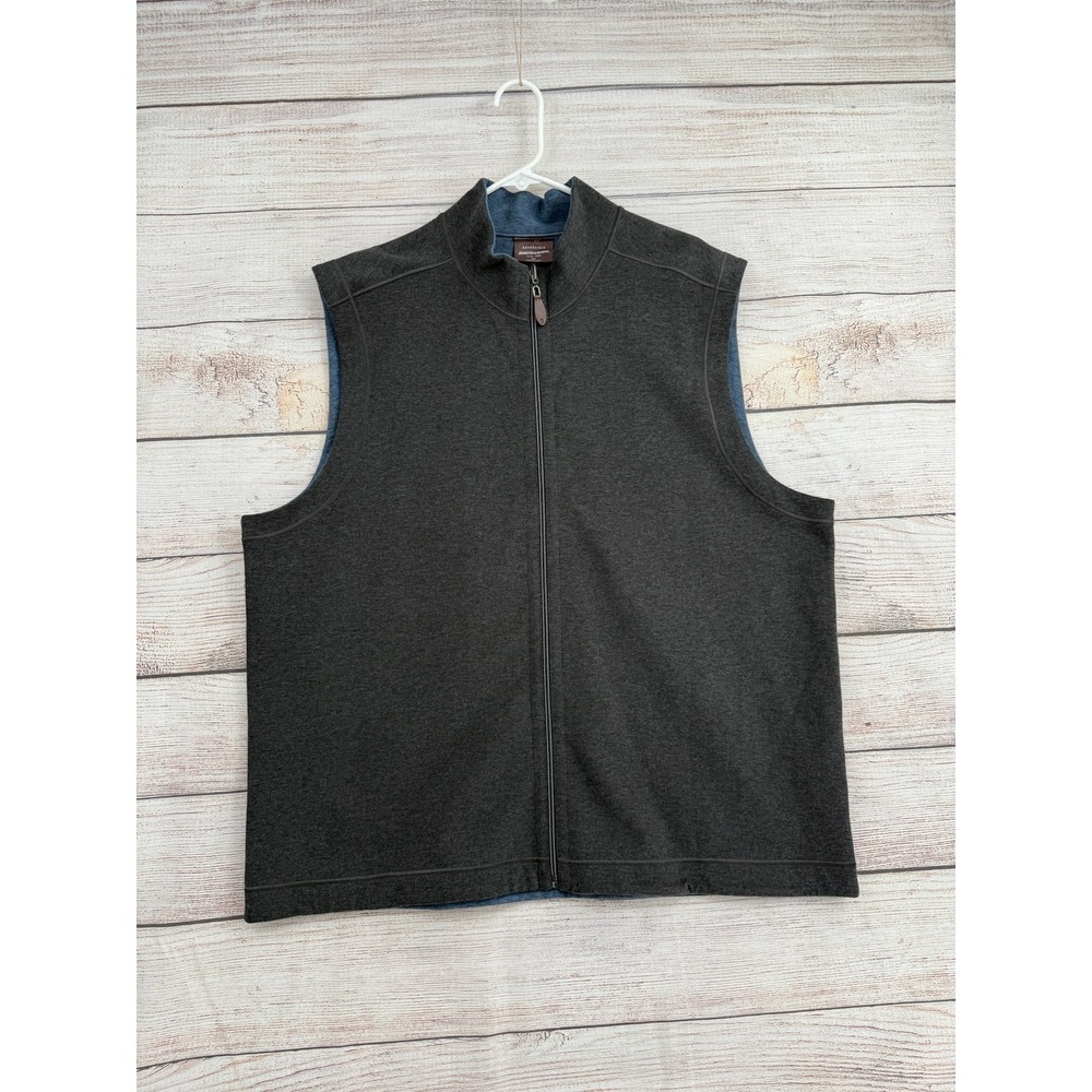 Johnston & Murphy Reversible Vest Mens XXL Gray Blue Full Zip Knit Layering